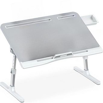 KSIZUIS Leather Top Bed Desk - XL Adjustable & Foldable Tray with Drawer for Bed, Couch, Floor