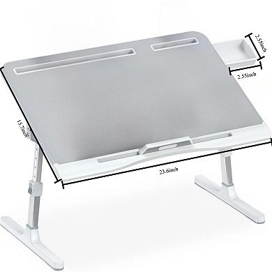 KSIZUIS Leather Top Bed Desk - XL Adjustable & Foldable Tray with Drawer for Bed, Couch, Floor