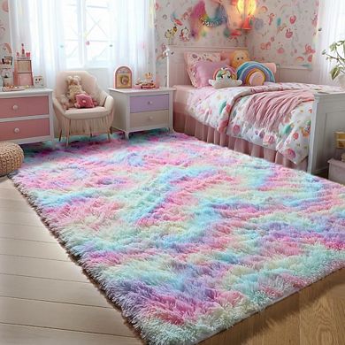 Rainbow Plush Rug Soft, Shaggy, Fuzzy Carpet