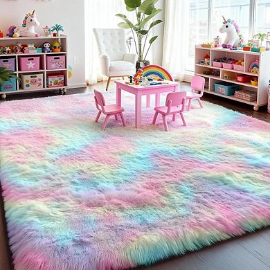 Rainbow Plush Rug Soft, Shaggy, Fuzzy Carpet