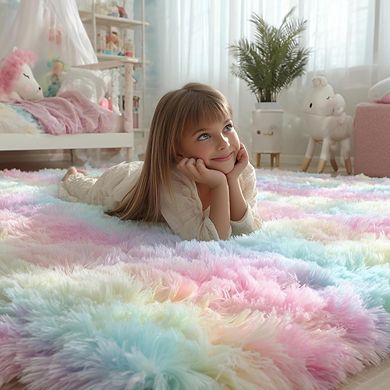 Rainbow Plush Rug Soft, Shaggy, Fuzzy Carpet