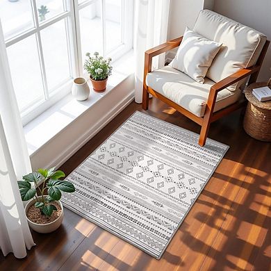 Grey 2x3 Boho Washable Rug with Non-Slip Backing Soft Geometric Floor Mat