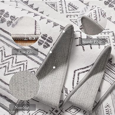 Grey 2x3 Boho Washable Rug with Non-Slip Backing Soft Geometric Floor Mat