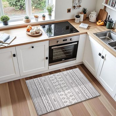 Grey 2x3 Boho Washable Rug with Non-Slip Backing Soft Geometric Floor Mat