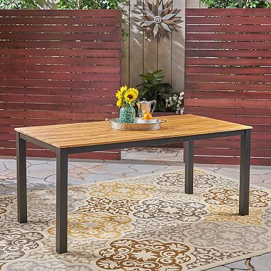 Merax Rectangular Outdoor Dining Table, 71"L Acacia Wood Patio Table