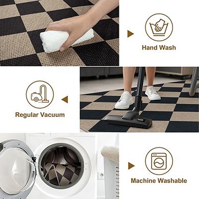 Jute Rug Washable, Non-Slip, Checkered