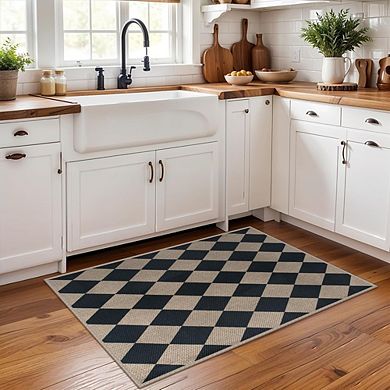 Jute Rug Washable, Non-Slip, Checkered