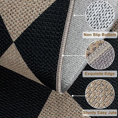 Jute Rug Washable, Non-Slip, Checkered