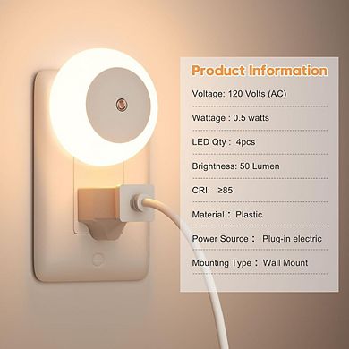 2-Pack LED Night Lights, Plug-In Dusk-to-Dawn Sensor, Warm White Glow