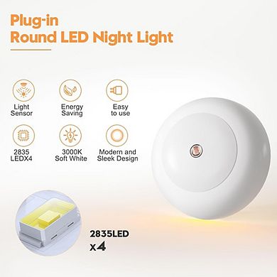 2-Pack LED Night Lights, Plug-In Dusk-to-Dawn Sensor, Warm White Glow