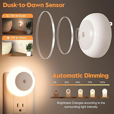 2-Pack LED Night Lights, Plug-In Dusk-to-Dawn Sensor, Warm White Glow
