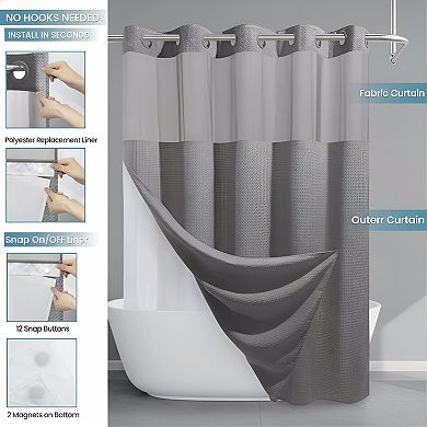 Waffle Weave Shower Curtain Set Heavy Duty Weighted Textured