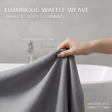 Waffle Weave Shower Curtain Set Heavy Duty Weighted Textured