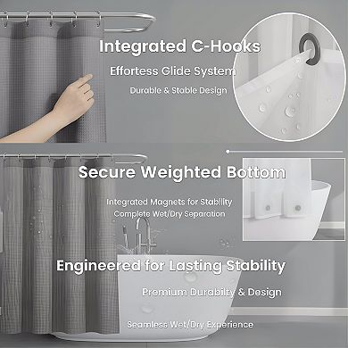 Waffle Weave Shower Curtain Set Heavy Duty Weighted Textured