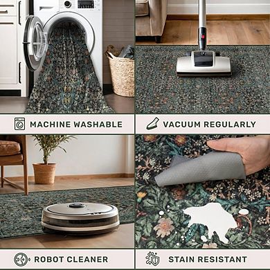 Floral Area Rug Soft, Low Pile, Non-Slip