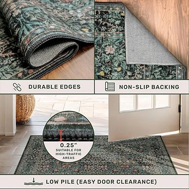 Floral Area Rug Soft, Low Pile, Non-Slip