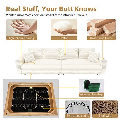 Merax 102.4" 4-Seat Cloud Couch Sofa with Plush Corduroy, Solid Wood Frame