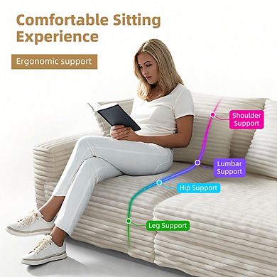 Merax 102.4" 4-Seat Cloud Couch Sofa with Plush Corduroy, Solid Wood Frame