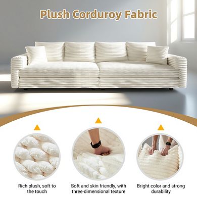 Merax 102.4" 4-Seat Cloud Couch Sofa with Plush Corduroy, Solid Wood Frame