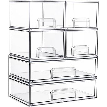 KSIZUIS 6-Pack Clear Stackable Drawers - Plastic Organizer Set for Bathroom & Pantry Cabinet
