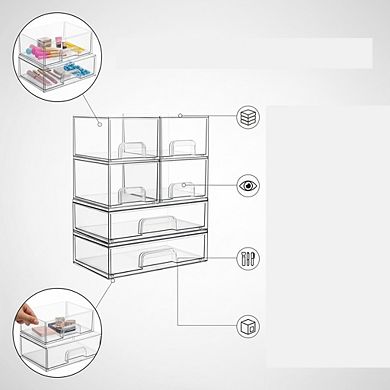 KSIZUIS 6-Pack Clear Stackable Drawers - Plastic Organizer Set for Bathroom & Pantry Cabinet