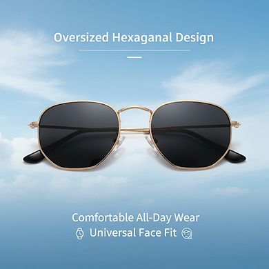 Polarized Hexagon Sunglasses UV400 Protection Metal Frame Unisex