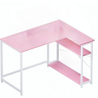KSIZUIS 43" L-Shaped Corner Desk - Reversible Storage Shelves for Small Space Office & Bedroom