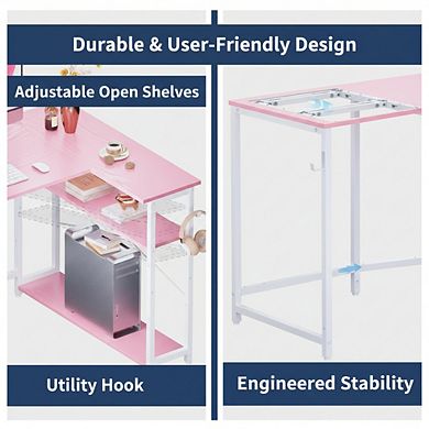 KSIZUIS 43" L-Shaped Corner Desk - Reversible Storage Shelves for Small Space Office & Bedroom