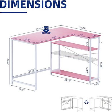 KSIZUIS 43" L-Shaped Corner Desk - Reversible Storage Shelves for Small Space Office & Bedroom