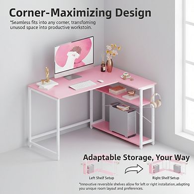 KSIZUIS 43" L-Shaped Corner Desk - Reversible Storage Shelves for Small Space Office & Bedroom