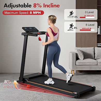 Merax 3.0HP Foldable Treadmill, 8% Incline with Handle, 265 lbs Capacity & Adjustable Feet for Home