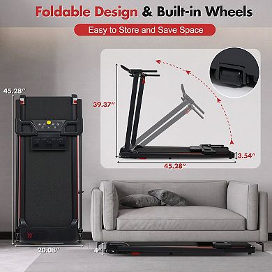 Merax 3.0HP Foldable Treadmill, 8% Incline with Handle, 265 lbs Capacity & Adjustable Feet for Home