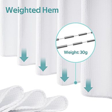 Waffle Shower Curtain Set Luxury Weighted Cloth with Hooks