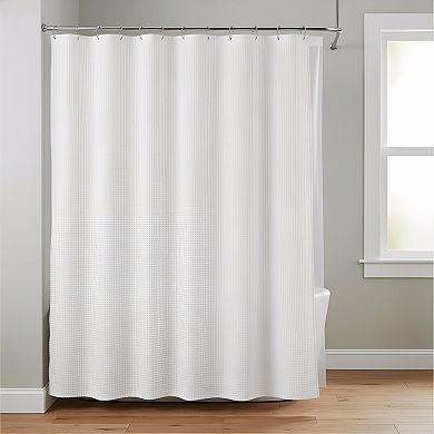 Waffle Shower Curtain Set Luxury Weighted Cloth with Hooks