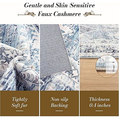 Boho Area Rug Soft, Low Pile, Washable, Non-Slip