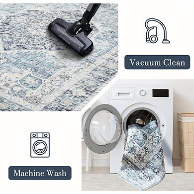Boho Area Rug Soft, Low Pile, Washable, Non-Slip