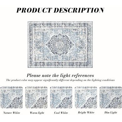 Boho Area Rug Soft, Low Pile, Washable, Non-Slip