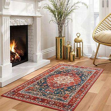 Floral Area Rug Washable, Non-Slip, Vintage