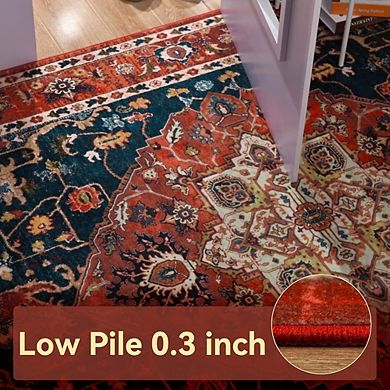 Floral Area Rug Washable, Non-Slip, Vintage