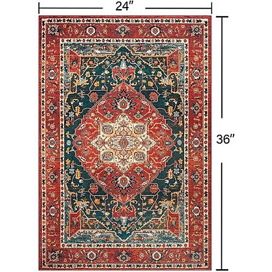 Floral Area Rug Washable, Non-Slip, Vintage