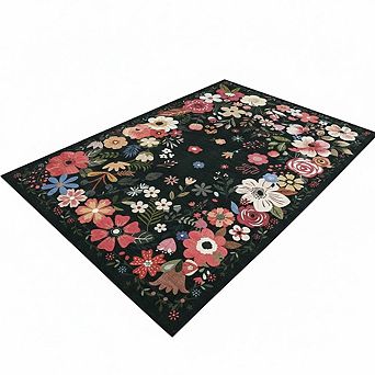 Washable Indoor Rug, Non-Slip Low-Pile Soft Carpet, Floral Farmhouse