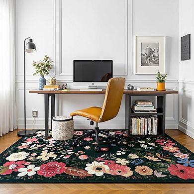 Washable Indoor Rug, Non-Slip Low-Pile Soft Carpet, Floral Farmhouse