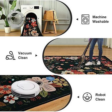 Washable Indoor Rug, Non-Slip Low-Pile Soft Carpet, Floral Farmhouse