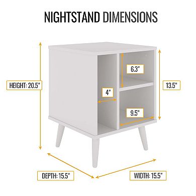 Mid-Century Modern Open Storage Cubby Nightstand, Wood Bed Side Table with Geometric Design