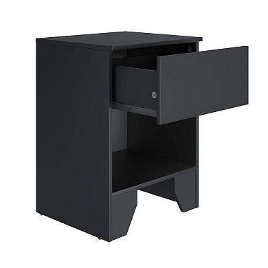 Modern Small One Drawer Nightstand with Open Storage Cubby, Low Profile Bedside End Table