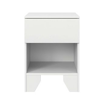 Modern Small One Drawer Nightstand with Open Storage Cubby, Low Profile Bedside End Table