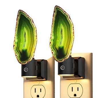 Green Agate LED Night Light Plug-In, Dimmable with Sensor, 2-Pack