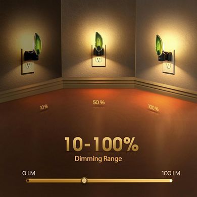 Green Agate LED Night Light Plug-In, Dimmable with Sensor, 2-Pack