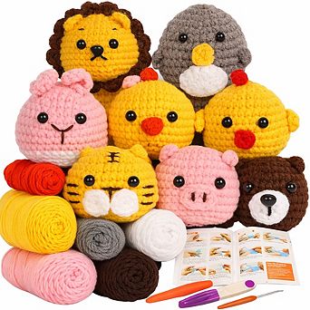 Beginner Crochet Kit, DIY Animal Kit, Step-by-Step Tutorials, 8-Pack