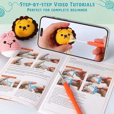 Beginner Crochet Kit, DIY Animal Kit, Step-by-Step Tutorials, 8-Pack